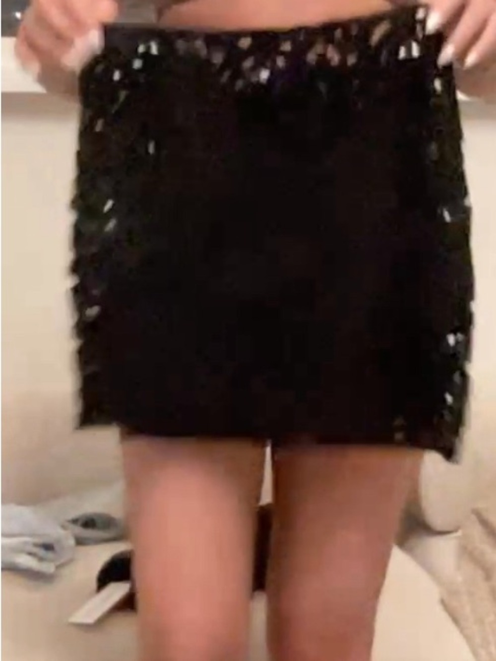 Kimberly Taylor black crochet skirt